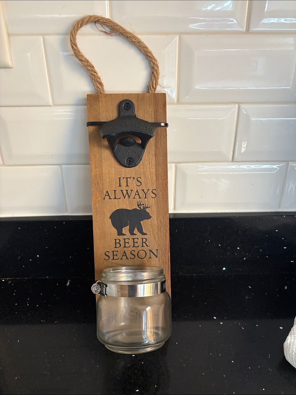 Rustic Brown 'It's Always Beer Season' Wall Bottle Opener with Jar